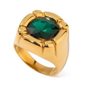 Emerald 18K Gold Stainless Steel Waterproof Gemstone Ring
